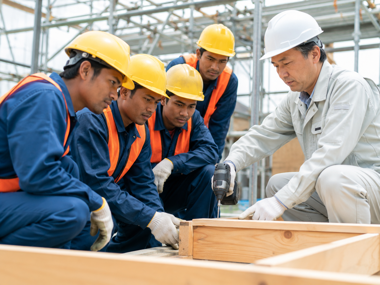 建設技能教育を受ける作業員